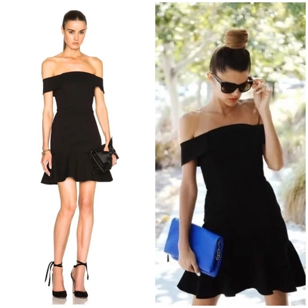 N/Nicholas Off Shoulder Ponte Mini Black Dress 2 - Picture 1 of 16